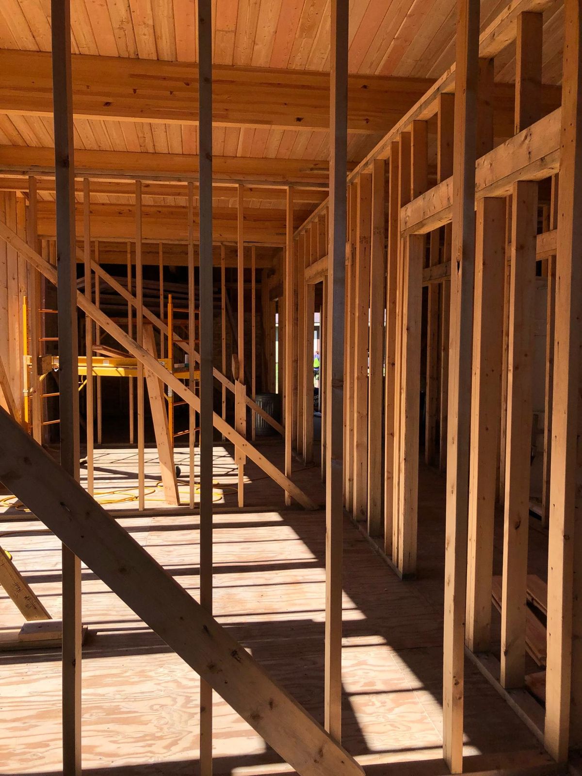 Interior wall framing with wood studs