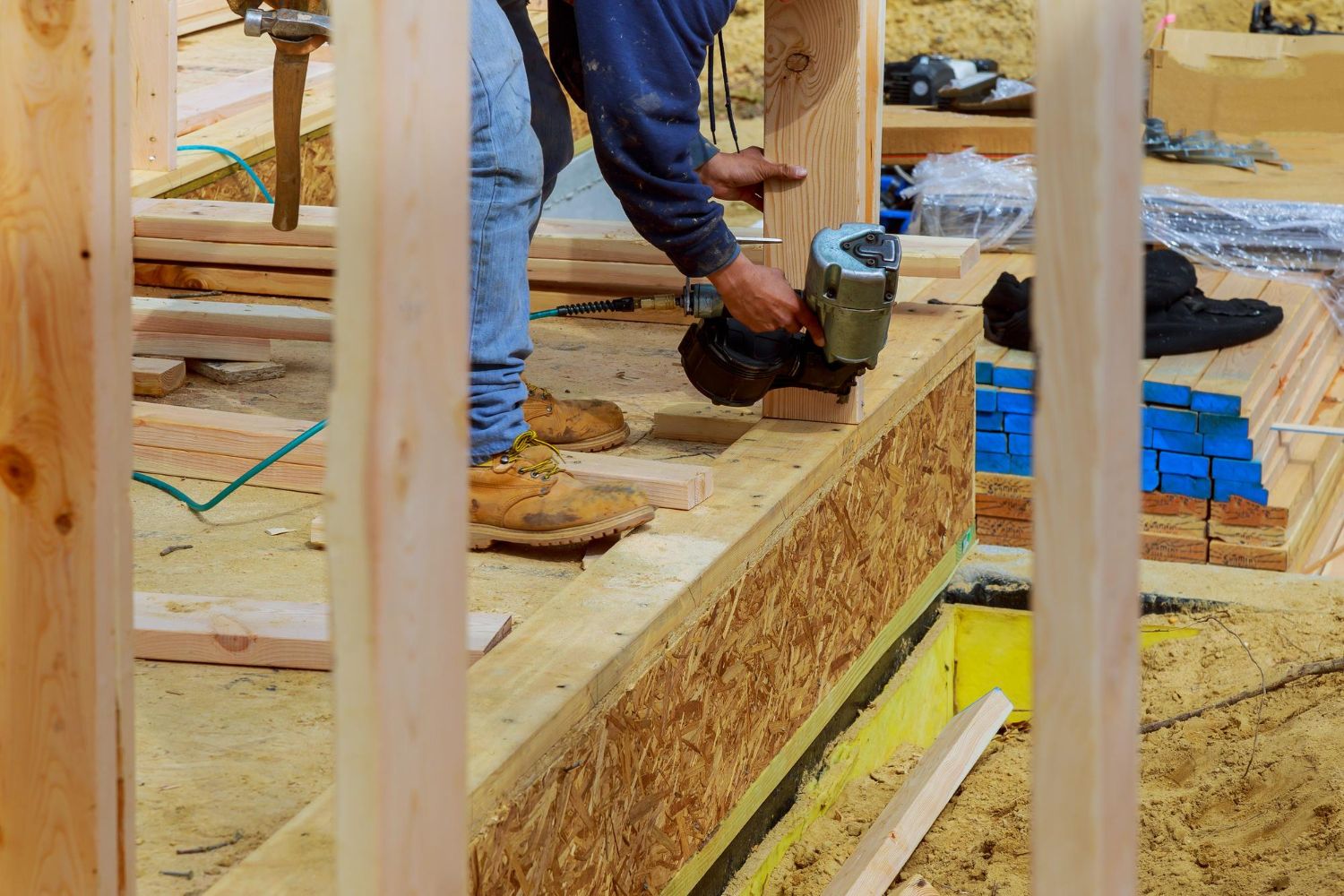 Nail gun work on floor framing