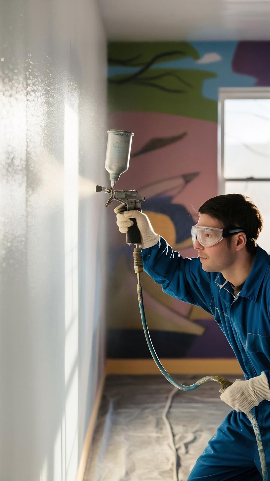 Spray painting interior walls